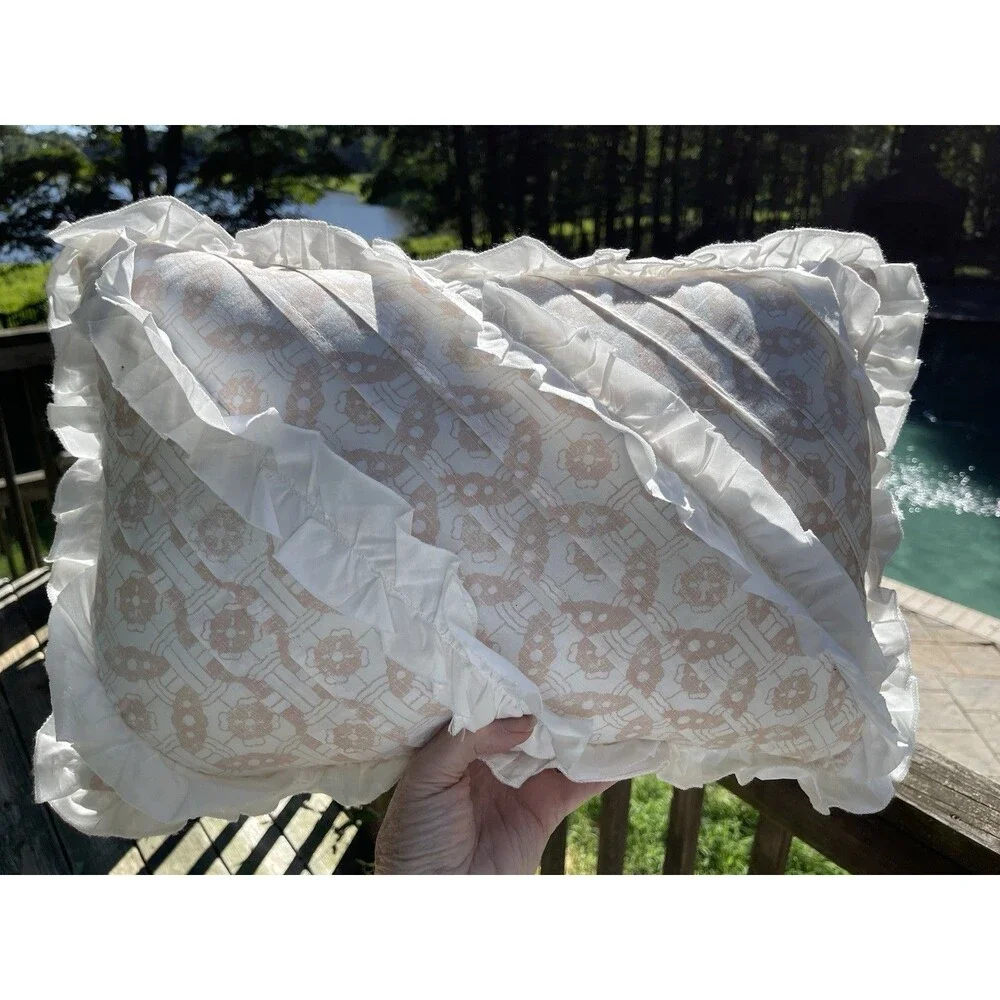 Madison Park Decorative Accent Pillow Beige / White Geometric Ruffle